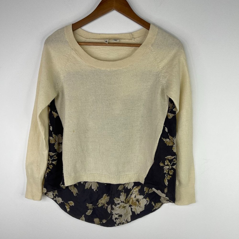 ANTHROPOLOGIE MOTH Women Ivory Floral Wool Blend Pullover Long Sleeve Top Sz M